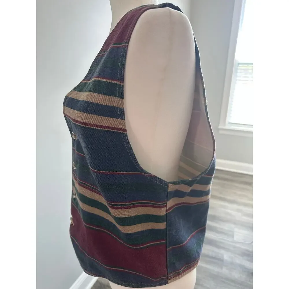 Vintage Southwestern Stripe Vest Women’s Button Front Boho 
Western 90’s USA Med - Picture 3 of 7